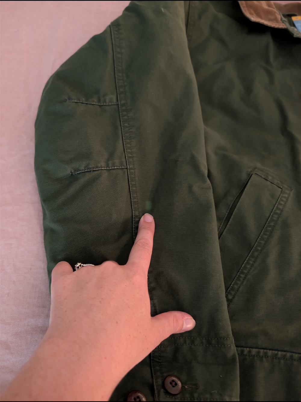 L.L. Bean Vintage Thinsulate Barn Coat Green Corduroy Collar Plus Size 1X - Picture 9 of 10